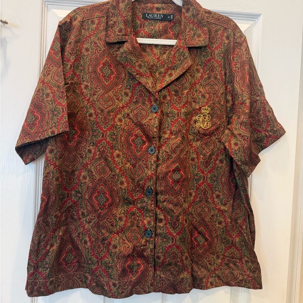Ralph Lauren - Black Label Burgundy and Green Paisley Short Sleeve Pajama Shirt